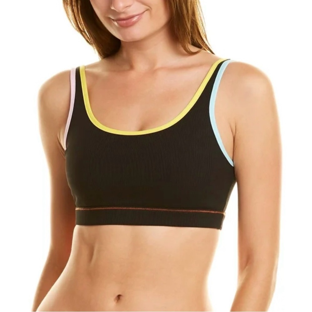 🆕 SOLID & STRIPED Black Sports Bra with Pastel Trim